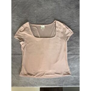 Planet Gold XL‎ Nude Square Neck Top Fitted Stretch Short Sleeve